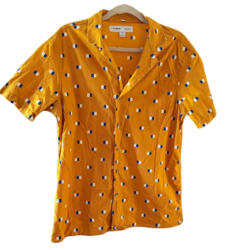 Old Navy Yellow Casual Button Down Shirt with Playful Print